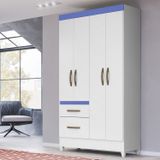Guarda-roupa Solteiro 4 Portas 2 Gavetas Com Espelhos E Pés Madri Branco/azul