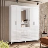 Guarda-roupa Casal Capelinha 4 Portas 3 Gavetas Com Espelho E Pés Capri Branco/rosa