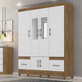 Guarda-roupa Casal Com Espelhos 6 Portas 2 Gavetas E Pés Ms912 Naturale/branco