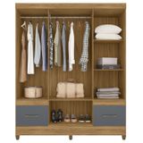 Guarda-roupa Casal Com Espelhos 6 Portas 2 Gavetas E Pés Ms912 Freijó/cinza