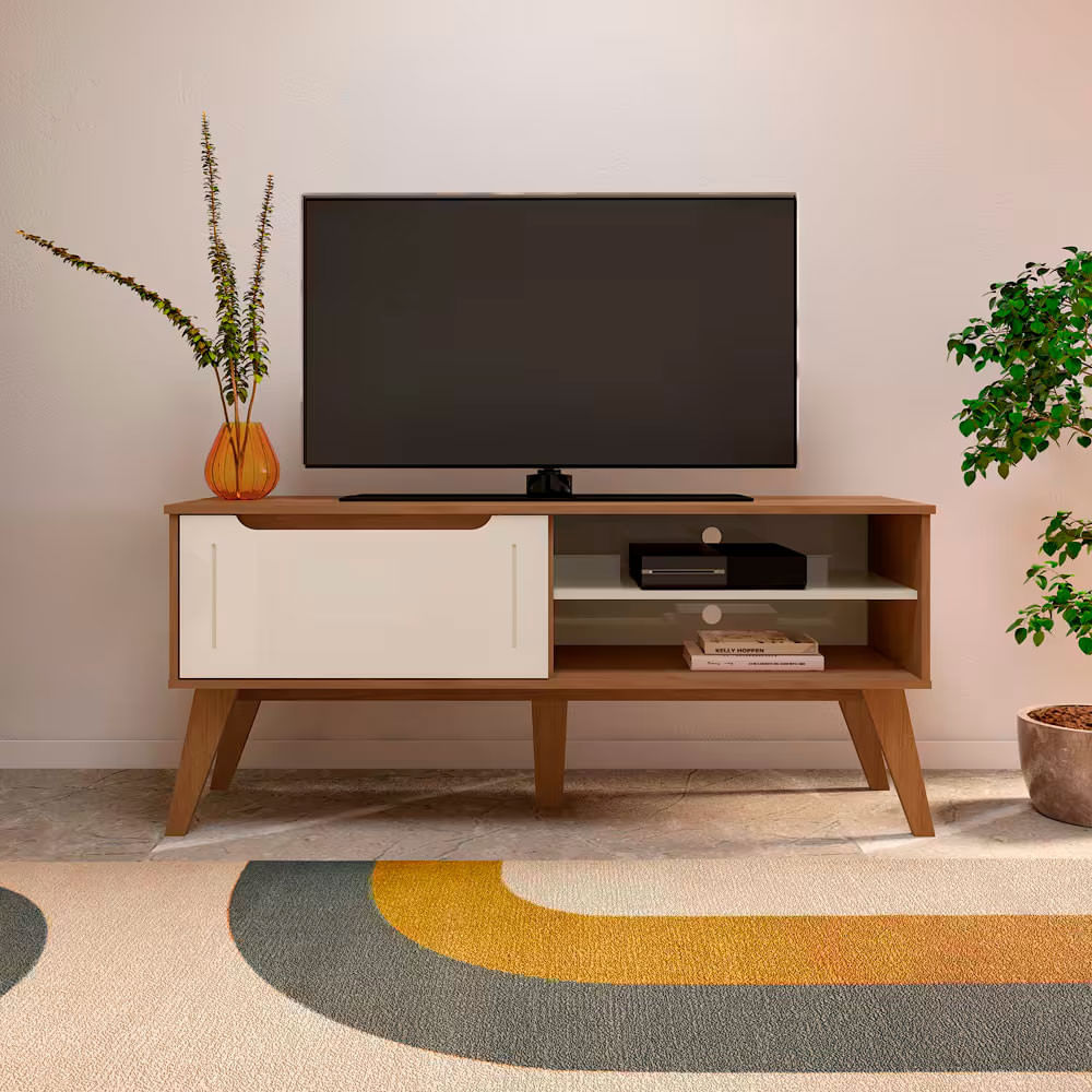 Rack Artely Lotus Com 1 Porta E 2 Nichos 134cm De Largura Ideal Para Tv De Até 60 Polegadas