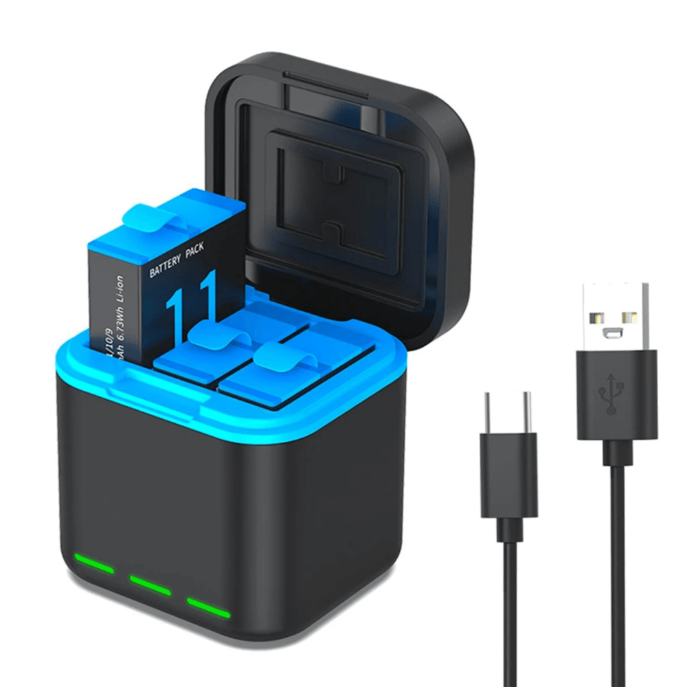 Carregador Triplo Gp-910 Para Baterias Gopro Hero 12/11/10/9 Black