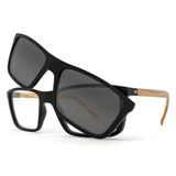 Óculos De Grau Hb Switch Clip On Matte Black Wood Polar Gray