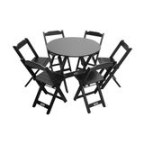 Mesa Dobrável De Madeira Redonda 90cm Com 6 Cadeiras Preta - Cor: Preto