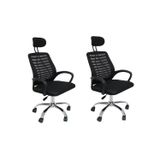 Conjunto 2 Cadeiras Office Presidente Com Encosto E Rodízios Cádis Preto