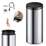 Lixeira Automática Cinza Aço Inox Redonda 50l Com Sensor