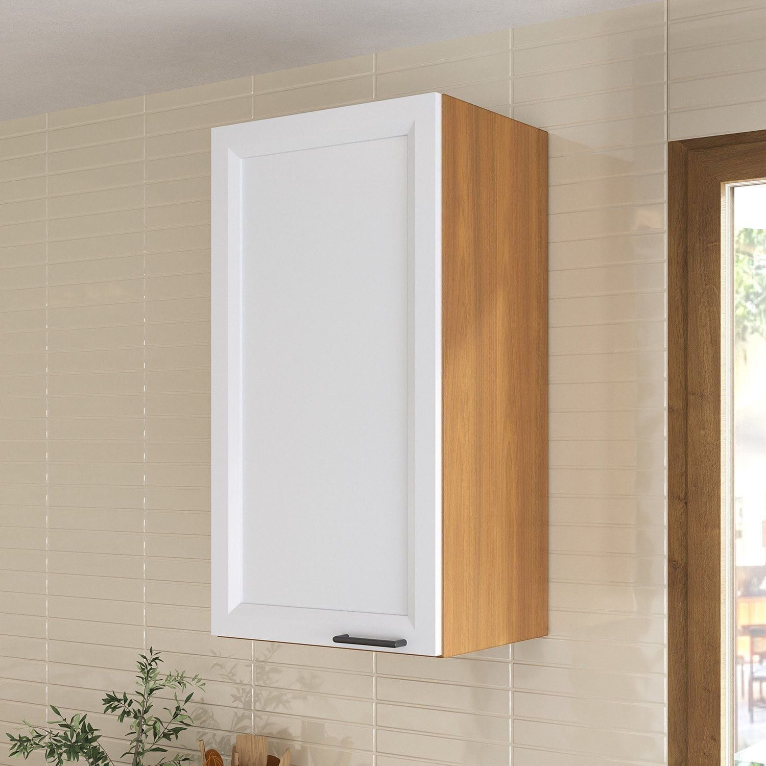 Armário Aéreo 1 Porta 41cm Soho Cabecasa Madeiraoriginals Freijó/branco