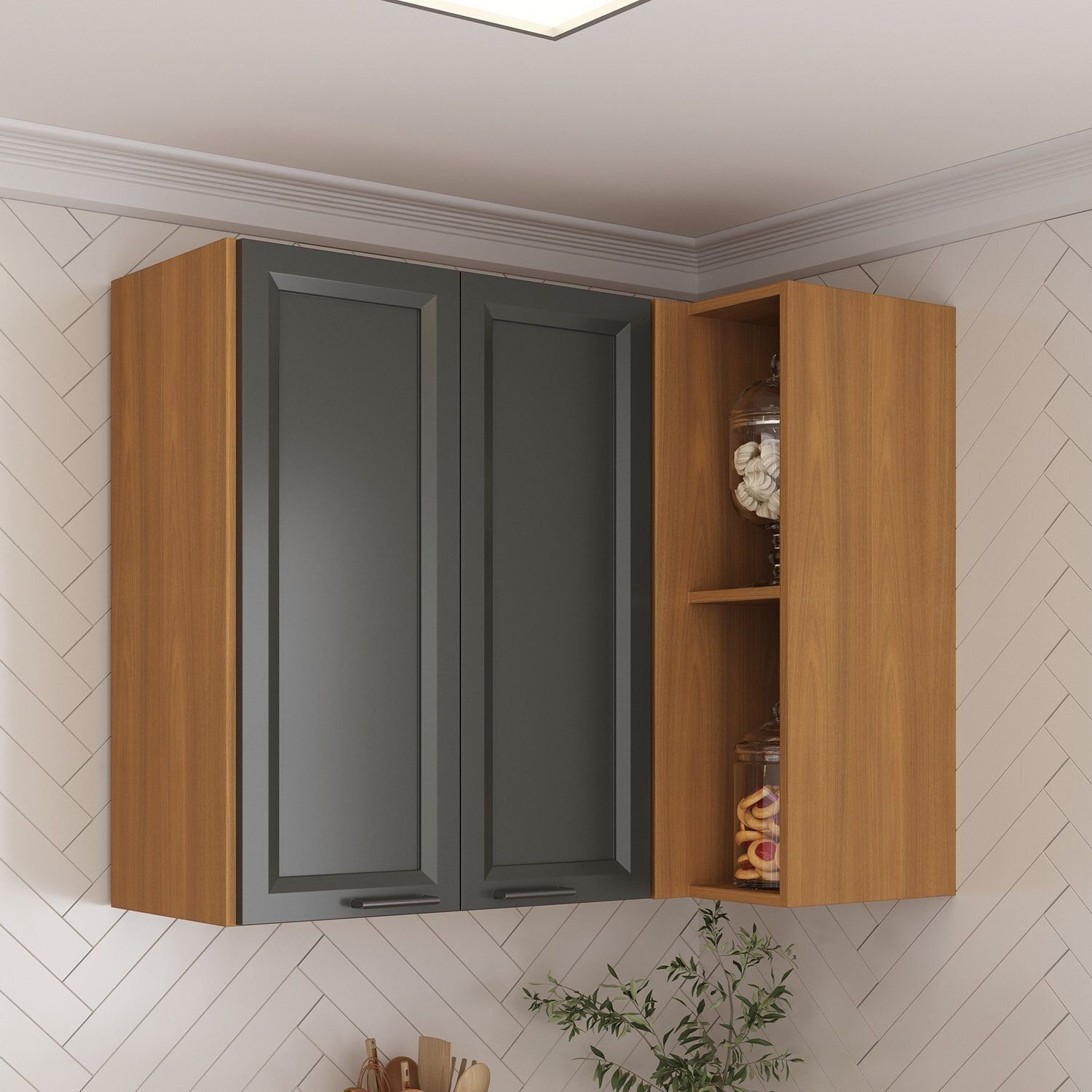 Armário Aéreo Canto Reto Soho Cabecasa Madeiraoriginals Freijó/grafite