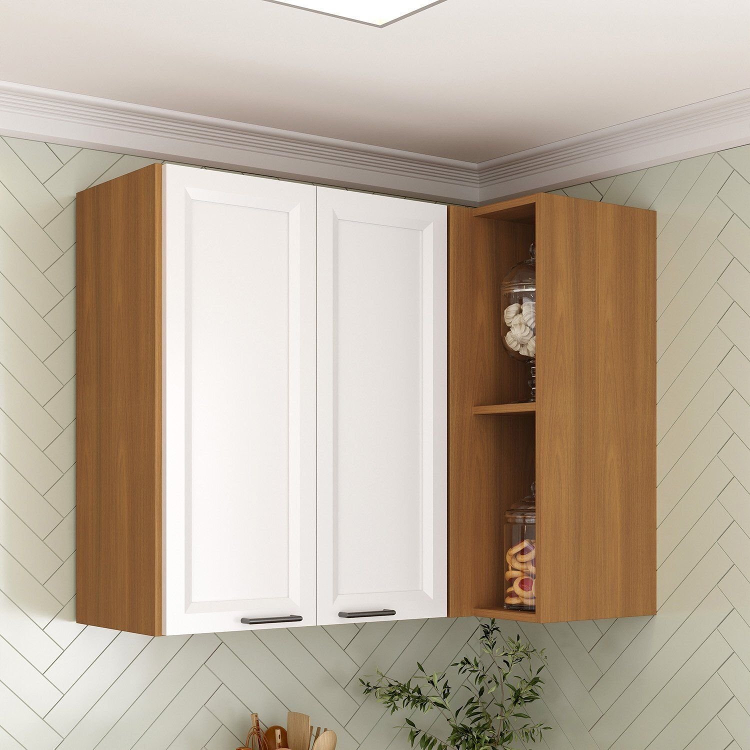 Armário Aéreo Canto Reto Soho Cabecasa Madeiraoriginals Freijó/branco