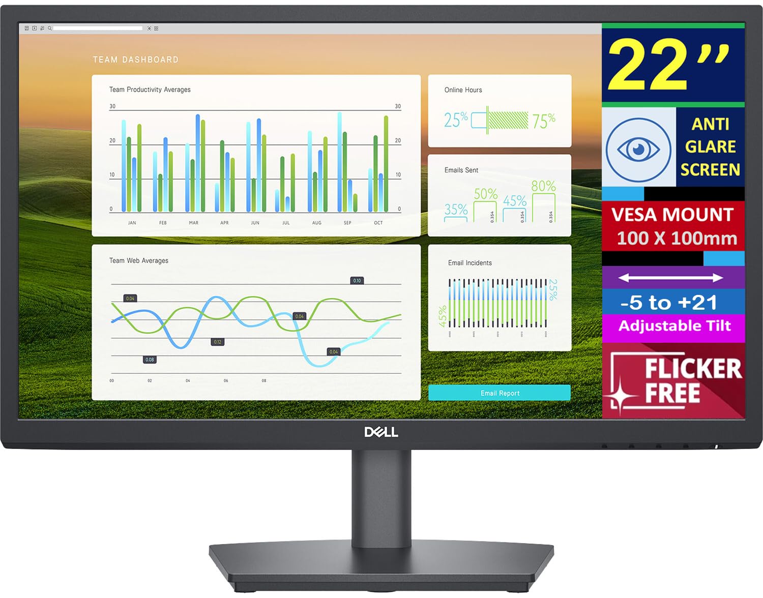 Monitore A Tela Dell 22 Fhd Va De 60 Hz Com Antirreflexo E Alto-falante
