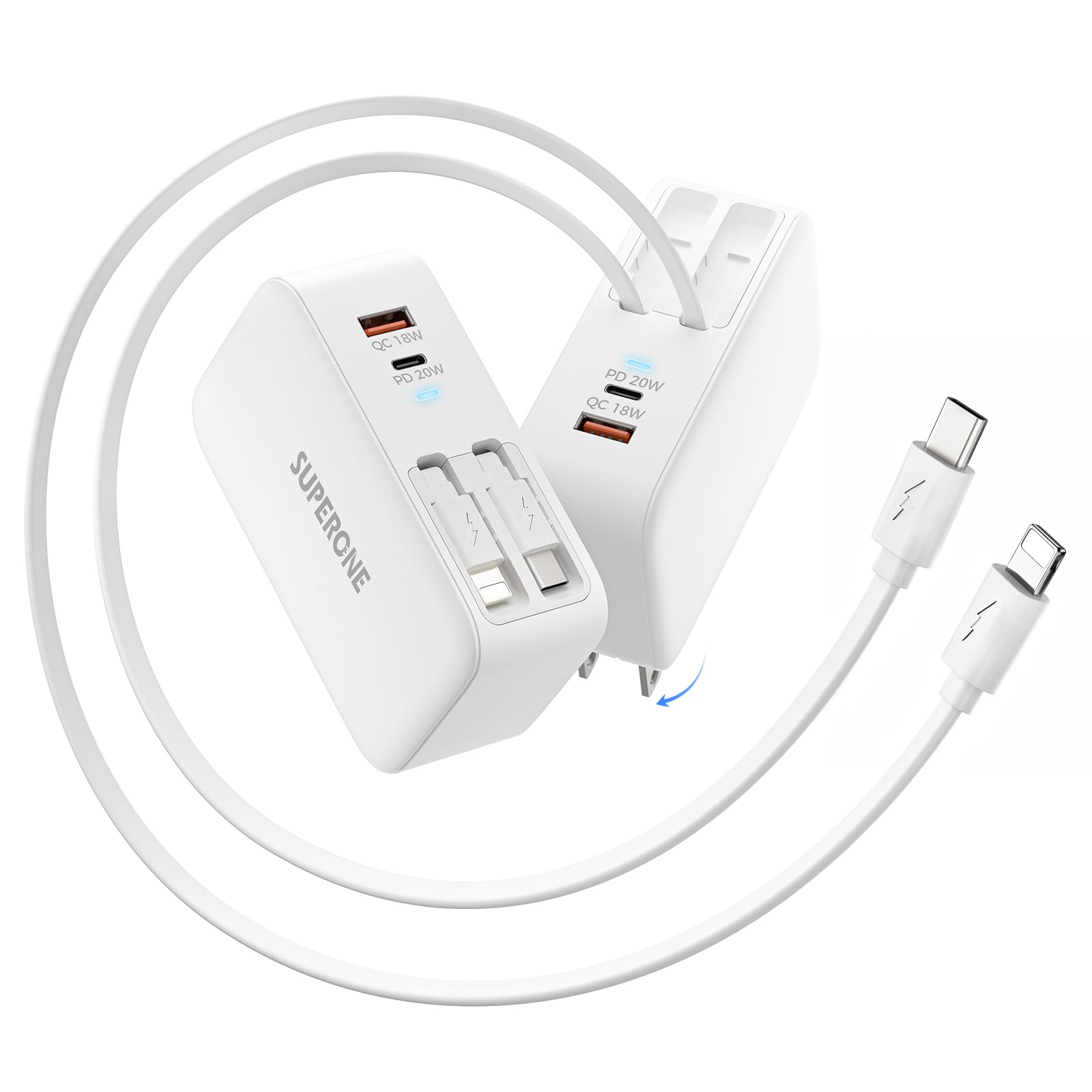 Carregador Retrátil Superone Para Iphone De 4 Portas Usb C 78w