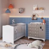 Conjunto Quarto De Bebê 1 Berço 1 Colchão 1 Cômoda 4 Gavetas 1 Prateleira Branco/cinnamon