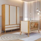 Quarto De Bebê Guarda-roupa 4 Portas E Berço Arredondado 3 Em 1 100% Mdf Luly Espresso Móveis Off White/amêndoa