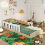Cama Infantil Montessoriana De Solteiro Linha Encanto Com Colchão Carvalho Araguaia/branco