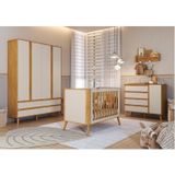 Quarto De Bebê Guarda-roupa 4 Portas Cômoda E Berço Arredondado 3 Em 1 100% Mdf Luly Espresso Móveis Off White/amêndoa