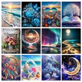 Kit De Pintura De Diamantes Mystara Landscape Moon Beach, Pacote Com 12
