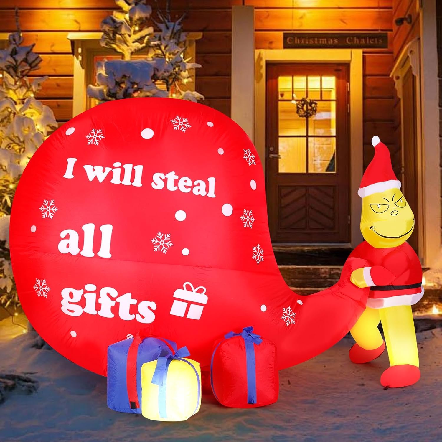 Monstro Inflável De Natal Gyeen Green Monster 2,1 M Com Luzes Led