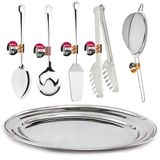 Kit Utensilios Para Cozinha 5 Pecas Mais 01travessa De Inox Oval 35 Cm Jogo Utensílios Servir - Panami