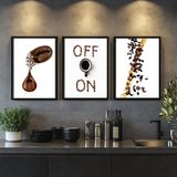 Kit 3 Quadros Café Grãos - On Off 45x34cm - Com Vidro