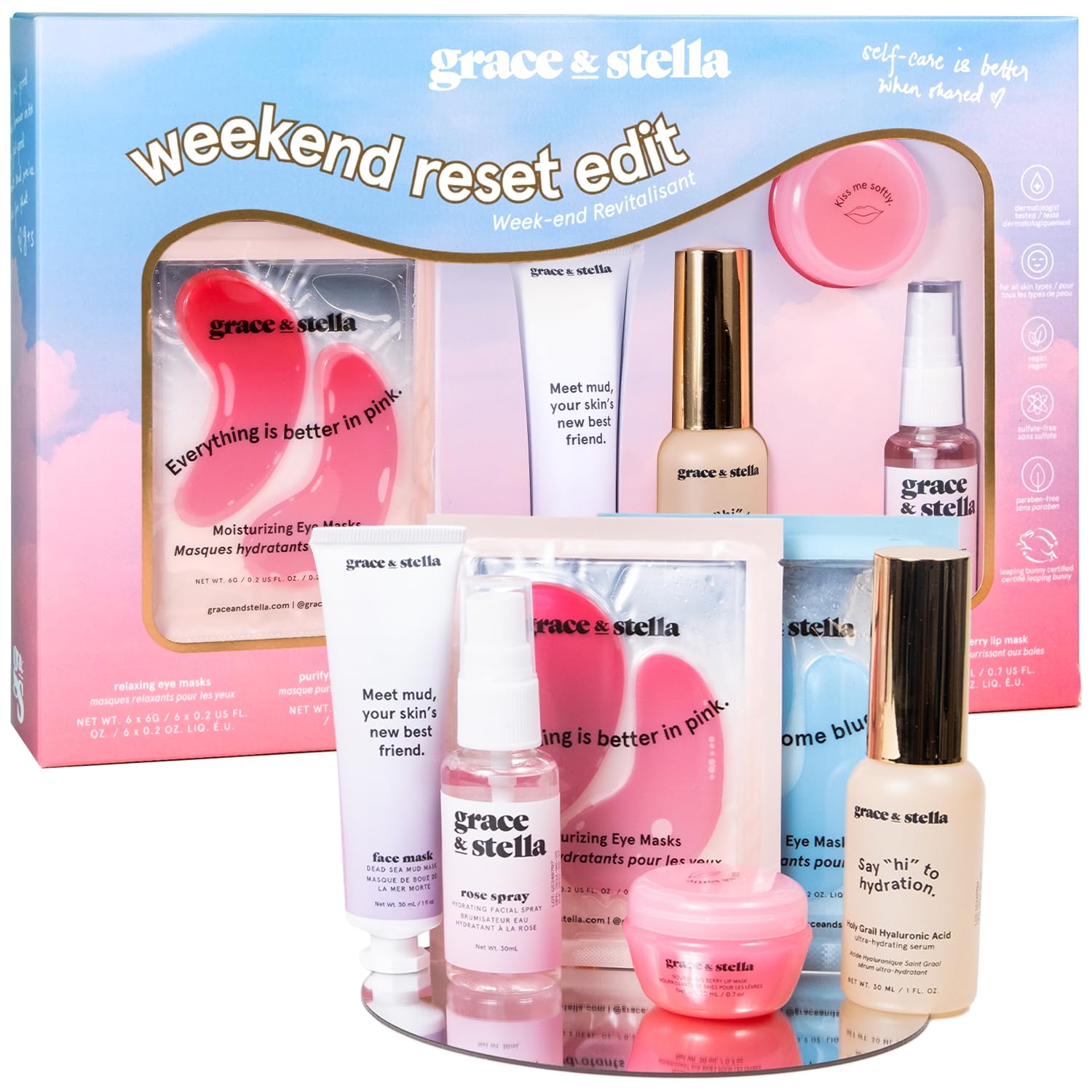 Conjunto De Presentes Grace &amp; Stella Weekend Reset Com Máscaras Para Os Olhos E Sérum