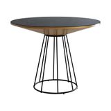 Mesa De Jantar Emma Cone Chanfrada Redonda Nozes Base Preta 1.20 Cm Vidro Preto