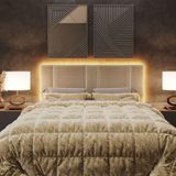 Cabeceira Estofada Iluminação Led Cama Queen Size 160 Cm Veludo Bege