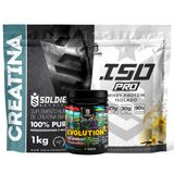 Kit: Whey Protein Isolado Iso Pro 1kg + Creatina Monohidratada 1kg + Pré-treino Evolution - Soldiers Nutrition Baunilha