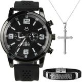 Relogio Masculino Preto Aço + Pulseira Qualidade Premium