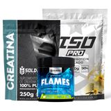 Kit: Whey Protein Isolado Iso Pro 1kg + Creatina Monohidratada 250g + Pré-treino Flames - Soldiers Nutrition Baunilha