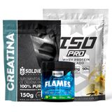 Kit: Whey Protein Isolado Iso Pro 1kg + Creatina Monohidratada 150g + Pré-treino Flames - Soldiers Nutrition Baunilha