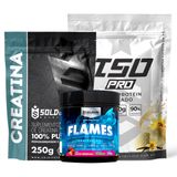 Kit: Whey Protein Isolado Iso Pro 1kg + Creatina Monohidratada 250g + Pré-treino Flames - Soldiers Nutrition Baunilha