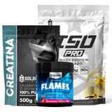Kit: Whey Protein Isolado Iso Pro 1kg + Creatina Monohidratada 500g + Pré-treino Flames - Soldiers Nutrition Baunilha