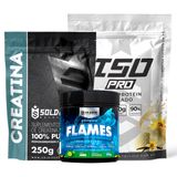 Kit: Whey Protein Isolado Iso Pro 1kg + Creatina Monohidratada 250g + Pré-treino Flames - Soldiers Nutrition Baunilha