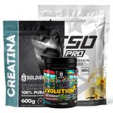 Kit: Whey Protein Isolado Iso Pro 1kg + Creatina Monohidratada 600g + Pré-treino Evolution - Soldiers Nutrition Baunilha