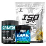 Kit: Whey Protein Isolado Iso Pro 1kg + Creatina Monohidratada 300g + Pré-treino Flames - Soldiers Nutrition Baunilha