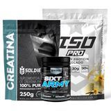 Kit: Whey Protein Isolado Iso Pro 1kg + Creatina Monohidratada 250g + Pré-treino Sixt Army - Soldiers Nutrition Baunilha