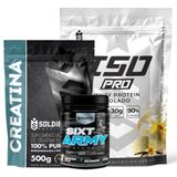 Kit: Whey Protein Isolado Iso Pro 1kg + Creatina Monohidratada 500g + Pré-treino Sixt Army - Soldiers Nutrition Baunilha