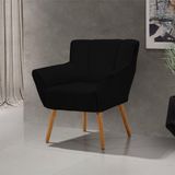 Poltrona Decorativa Itália Para Sala De Estar Base Madeira Maciça Estofado Linho Preto - Preto