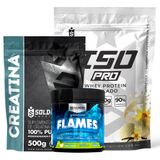 Kit: Whey Protein Isolado Iso Pro 1kg + Creatina Monohidratada 500g + Pré-treino Flames - Soldiers Nutrition Baunilha