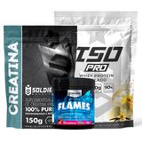 Kit: Whey Protein Isolado Iso Pro 1kg + Creatina Monohidratada 150g + Pré-treino Flames - Soldiers Nutrition Baunilha