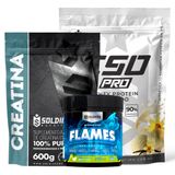 Kit: Whey Protein Isolado Iso Pro 1kg + Creatina Monohidratada 600g + Pré-treino Flames - Soldiers Nutrition Baunilha