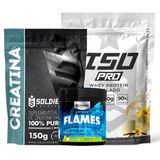 Kit: Whey Protein Isolado Iso Pro 1kg + Creatina Monohidratada 150g + Pré-treino Flames - Soldiers Nutrition Baunilha