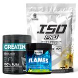 Kit: Whey Protein Isolado Iso Pro 1kg + Creatina Monohidratada 300g + Pré-treino Flames - Soldiers Nutrition Baunilha