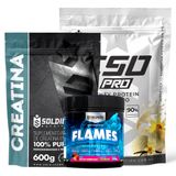 Kit: Whey Protein Isolado Iso Pro 1kg + Creatina Monohidratada 600g + Pré-treino Flames - Soldiers Nutrition Baunilha