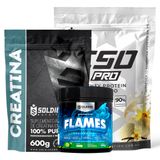 Kit: Whey Protein Isolado Iso Pro 1kg + Creatina Monohidratada 600g + Pré-treino Flames - Soldiers Nutrition Baunilha
