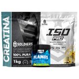 Kit: Whey Protein Isolado Iso Pro 1kg + Creatina Monohidratada 1kg + Pré-treino Flames - Soldiers Nutrition Baunilha