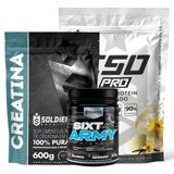 Kit: Whey Protein Isolado Iso Pro 1kg + Creatina Monohidratada 600g + Pré-treino Sixt Army - Soldiers Nutrition Baunilha
