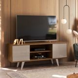 Rack Bancada Lisboa Para Tv De Até 50 Polegadas Com Prateleira E 2 Portas Para Sala De Estar Fendi Naturalle