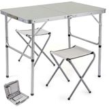 Mesa Dobravel Aluminio 2 Cadeiras Mesinha Praia Maleta Portatil Grande 120x60cm Altura Ajustavel Camping Praia Banquinho