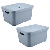 2x Caixa Plastica Grande 32l Ou Cube Organizadora Azul